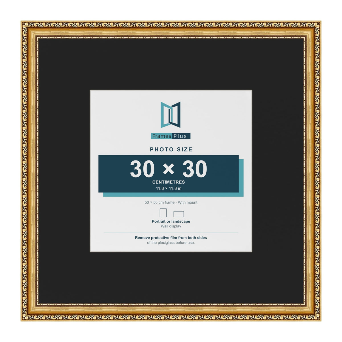 Louis Gold 50 x 50 cm picture frame with a black mount for a 30 x 30 cm photo