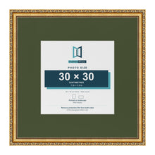 Louis Gold 50 x 50 cm picture frame with a green mount for a 30 x 30 cm photo