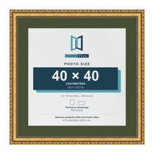 Louis Gold 50 x 50 cm picture frame with a green mount for a 40 x 40 cm photo