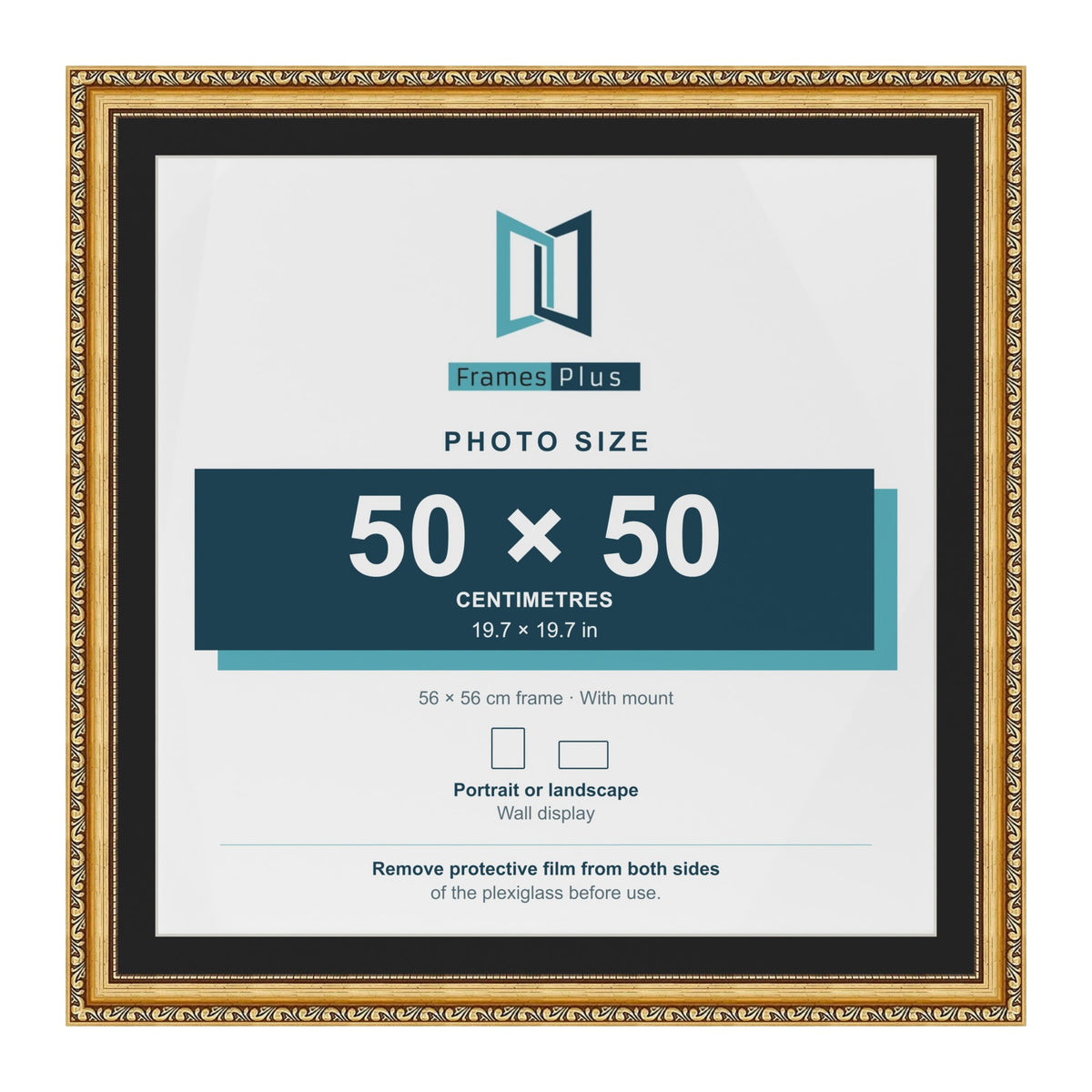 Louis Gold 56 x 56 cm picture frame with a black mount for a 50 x 50 cm photo