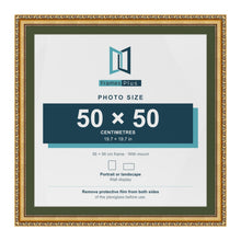 Louis Gold 56 x 56 cm picture frame with a green mount for a 50 x 50 cm photo