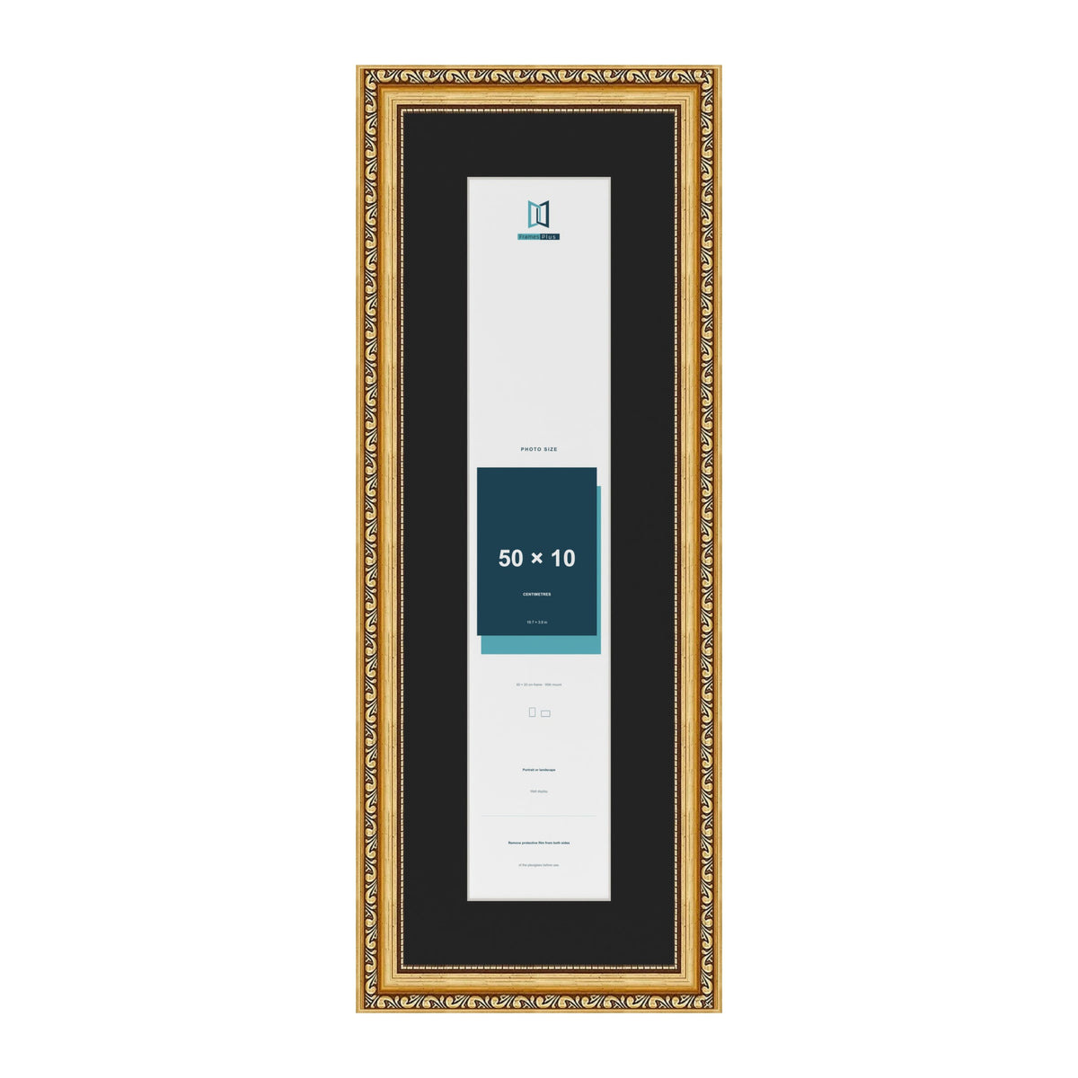 Louis Gold 60 x 20 cm picture frame with a black mount for a 50 x 10 cm photo