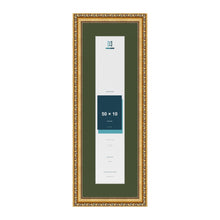 Louis Gold 60 x 20 cm picture frame with a green mount for a 50 x 10 cm photo