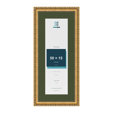 Louis Gold 60 x 25 cm picture frame with a green mount for a 50 x 15 cm photo