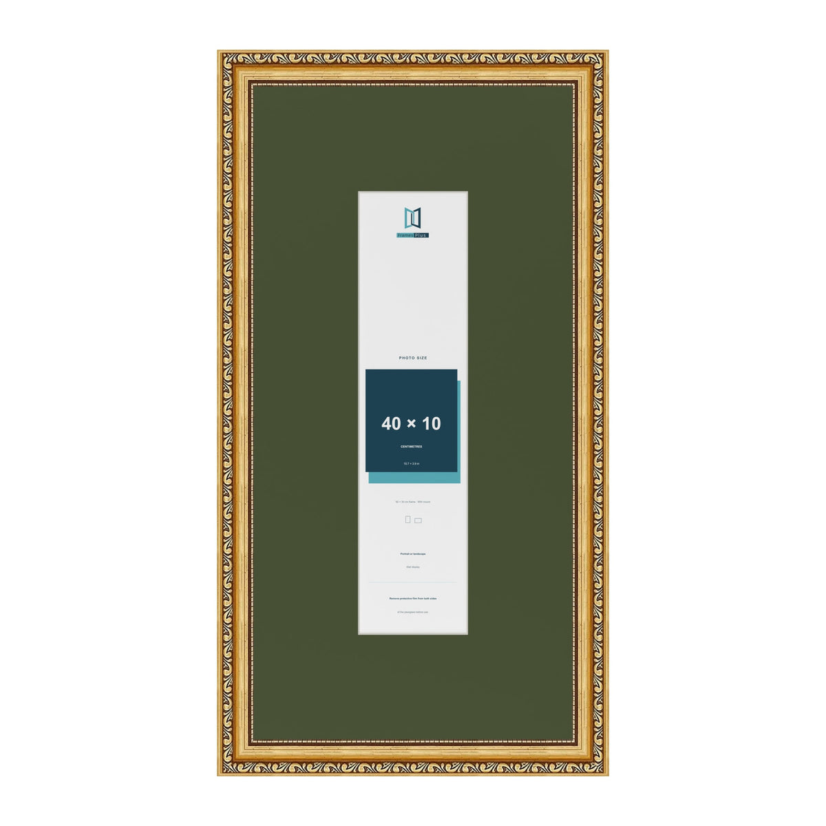 Louis Gold 60 x 30 cm picture frame with a green mount for a 40 x 10 cm photo