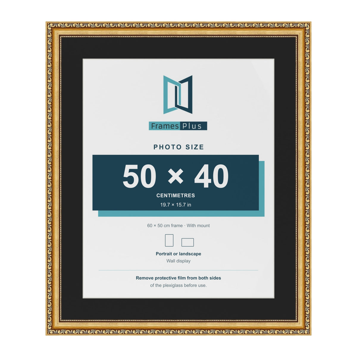 Louis Gold 60 x 50 cm picture frame with a black mount for a 50 x 40 cm photo