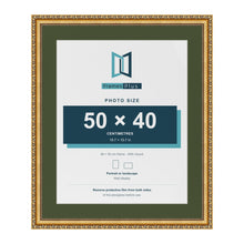 Louis Gold 60 x 50 cm picture frame with a green mount for a 50 x 40 cm photo
