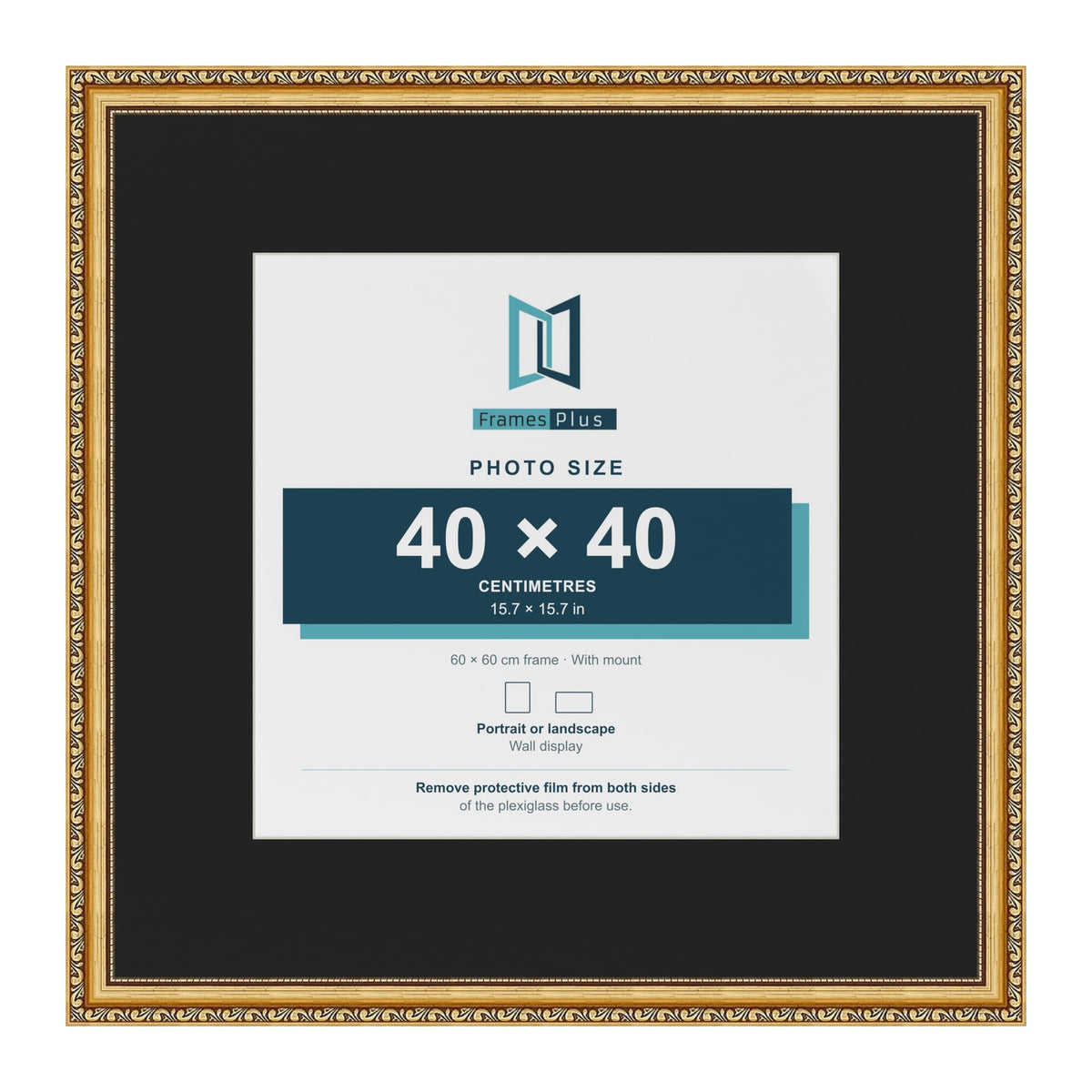 Louis Gold 60 x 60 cm picture frame with a black mount for a 40 x 40 cm photo