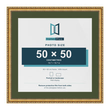 Louis Gold 60 x 60 cm picture frame with a green mount for a 50 x 50 cm photo