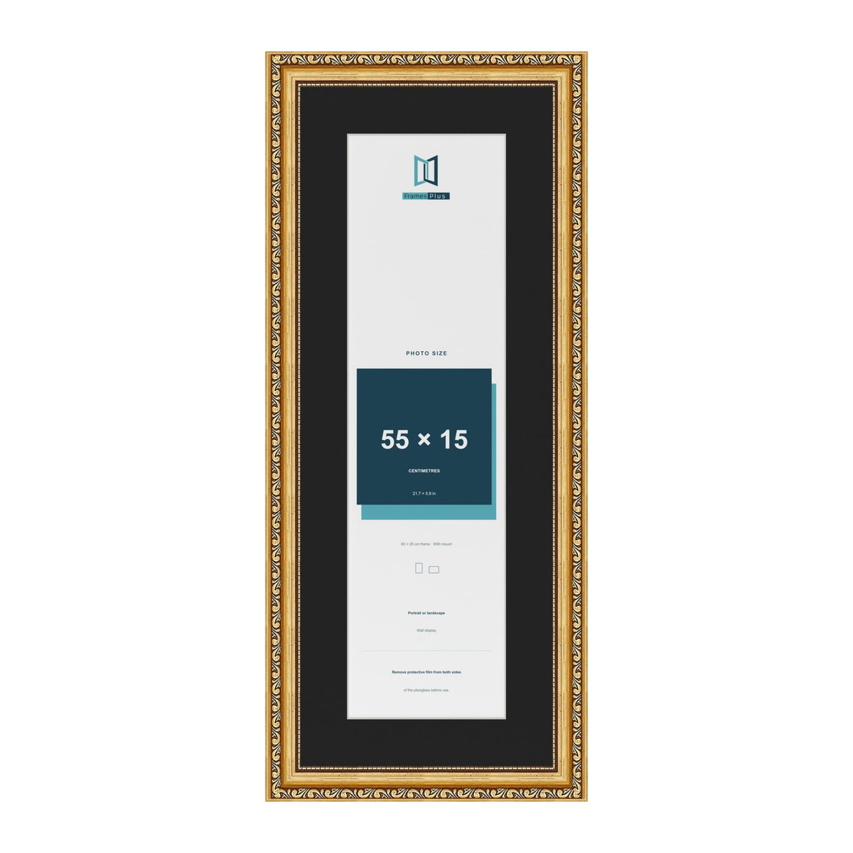 Louis Gold 65 x 25 cm picture frame with a black mount for a 55 x 15 cm photo