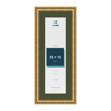 Louis Gold 65 x 25 cm picture frame with a green mount for a 55 x 15 cm photo