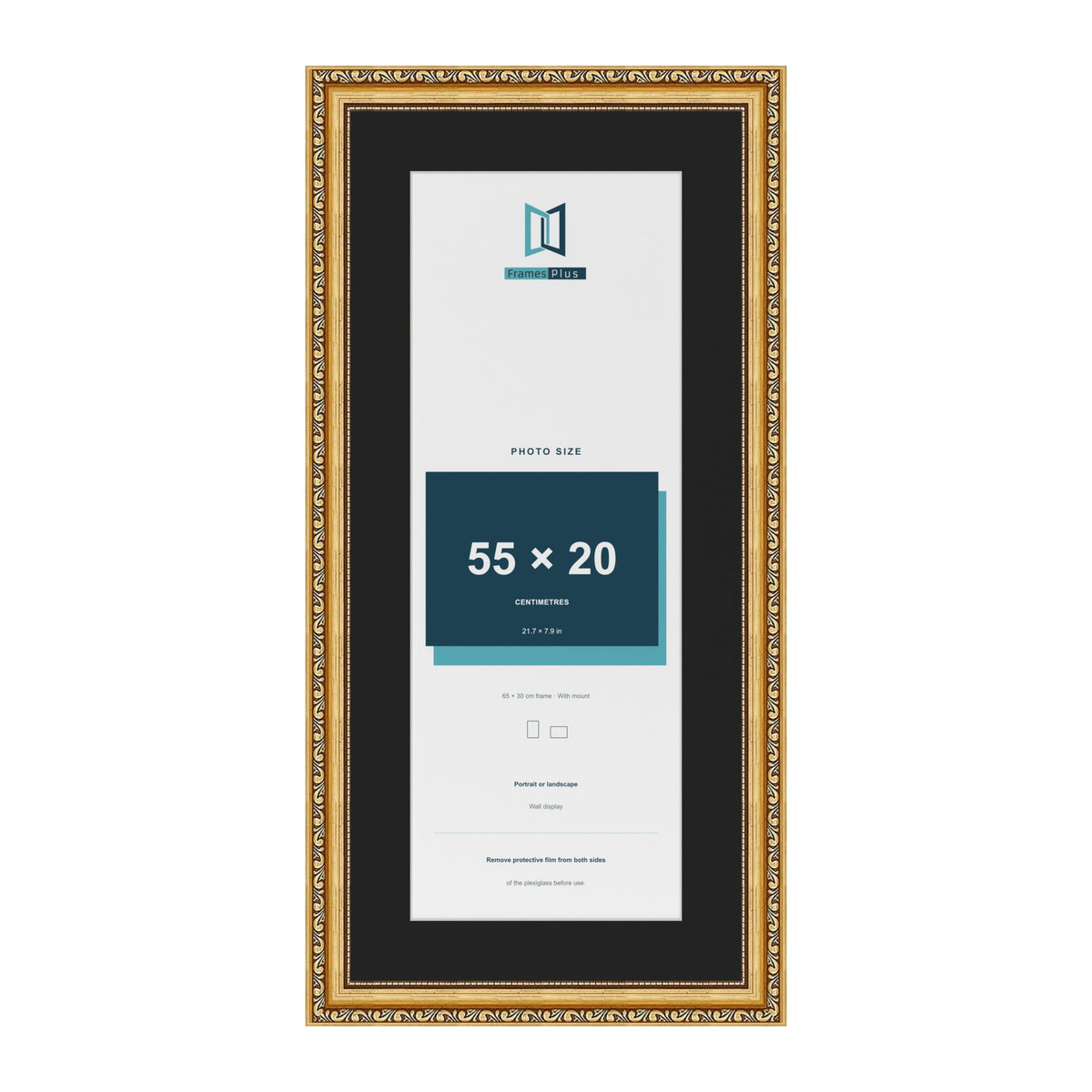 Louis Gold 65 x 30 cm picture frame with a black mount for a 55 x 20 cm photo