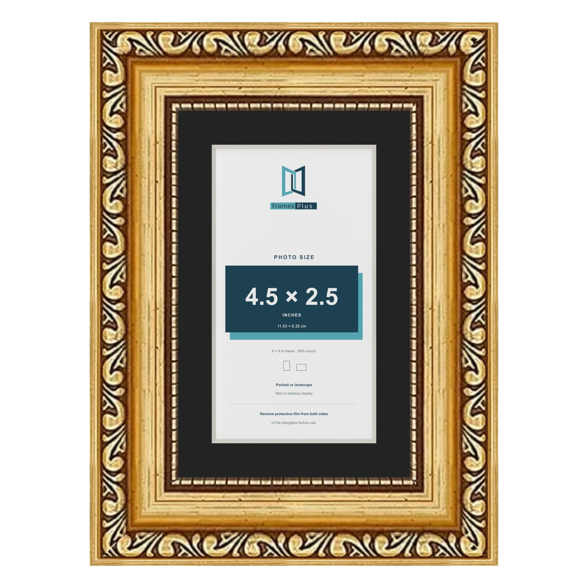 Louis Gold 6 x 4 inch picture frame with a black mount for a 4.5 x 2.5 inch photo