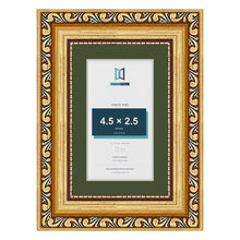 Louis Gold 6 x 4 inch picture frame with a green mount for a 4.5 x 2.5 inch photo