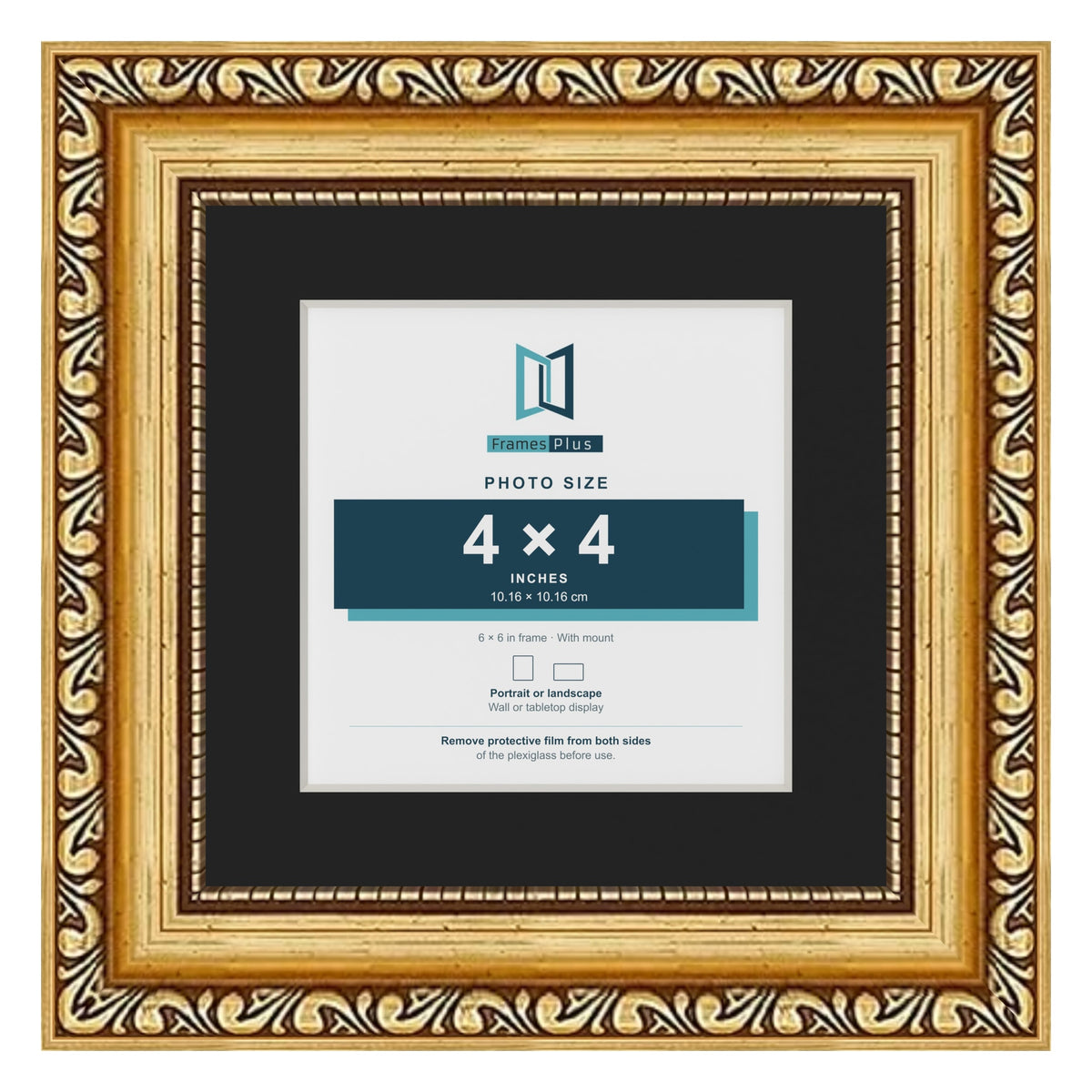 Louis Gold 6 x 6 inch picture frame with a black mount for a 4 x 4 inch photo