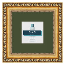 Louis Gold 6 x 6 inch picture frame with a green mount for a 3 x 3 inch photo