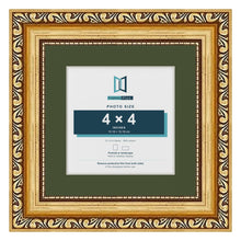 Louis Gold 6 x 6 inch picture frame with a green mount for a 4 x 4 inch photo
