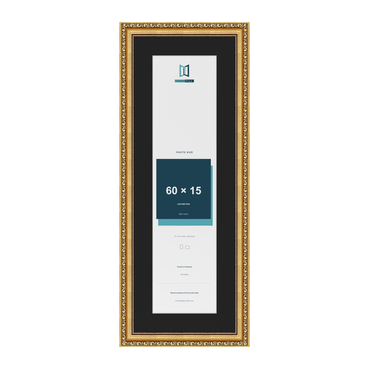 Louis Gold 70 x 25 cm picture frame with a black mount for a 60 x 15 cm photo