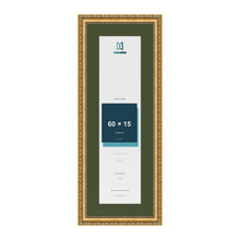 Louis Gold 70 x 25 cm picture frame with a green mount for a 60 x 15 cm photo