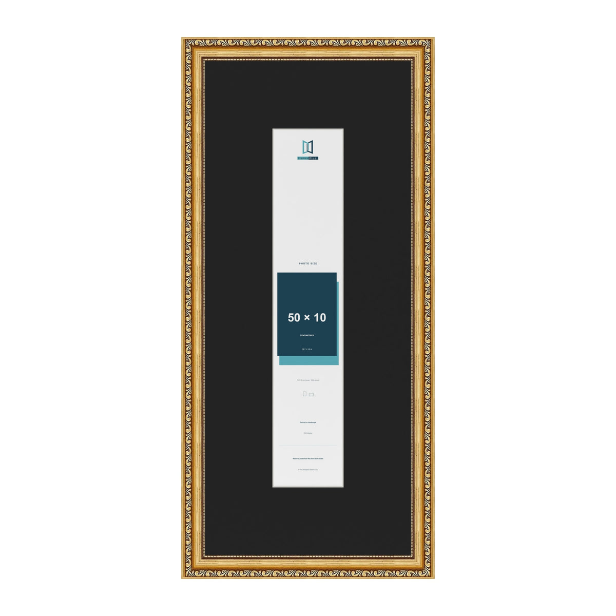 Louis Gold 70 x 30 cm picture frame with a black mount for a 50 x 10 cm photo