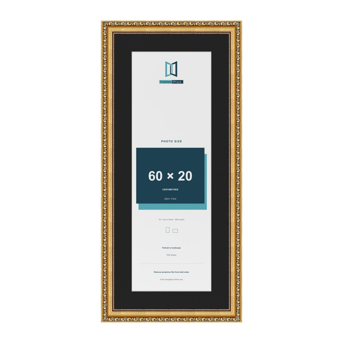 Louis Gold 70 x 30 cm picture frame with a black mount for a 60 x 20 cm photo