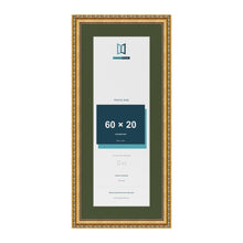 Louis Gold 70 x 30 cm picture frame with a green mount for a 60 x 20 cm photo