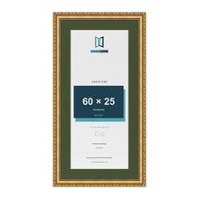 Louis Gold 70 x 35 cm picture frame with a green mount for a 60 x 25 cm photo