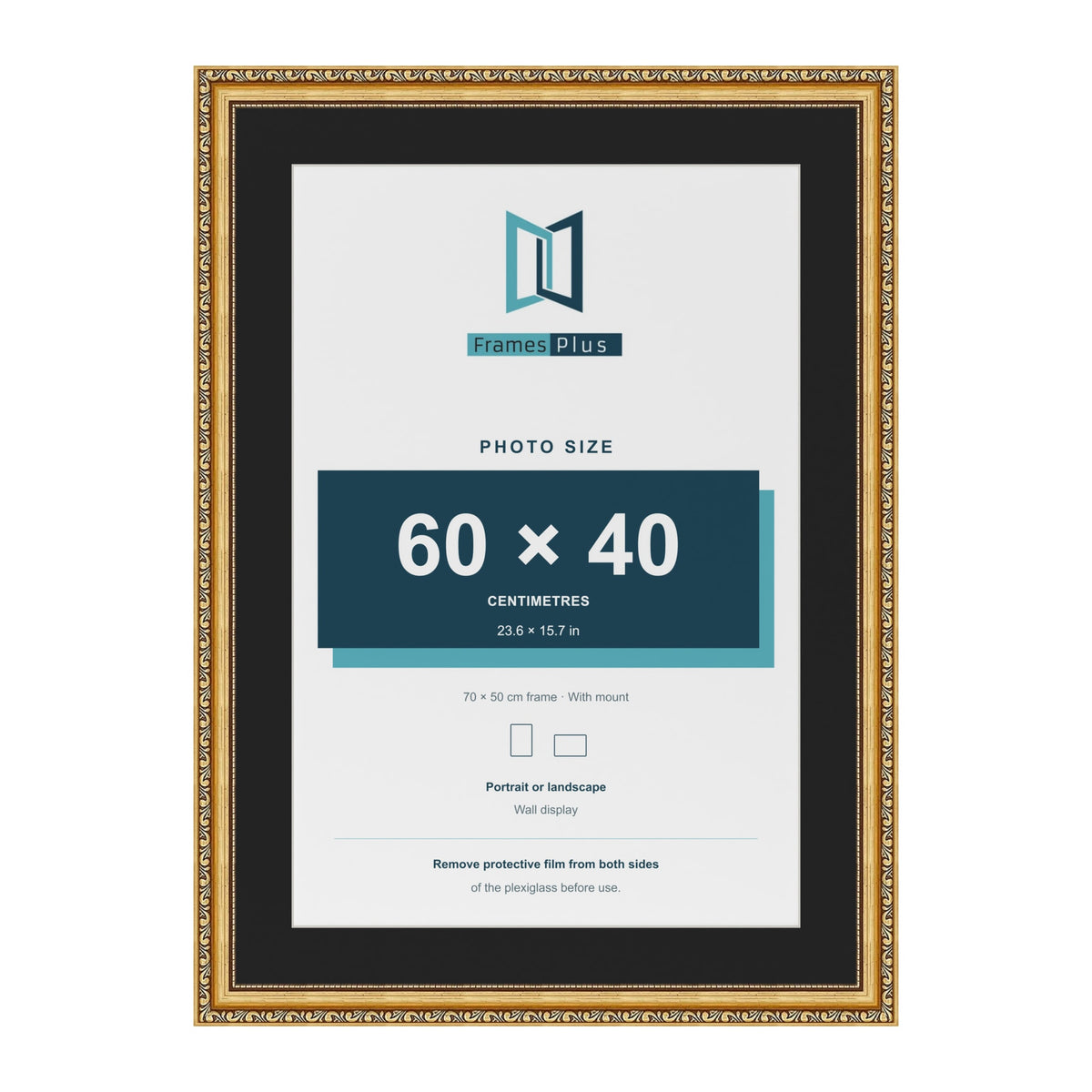 Louis Gold 70 x 50 cm picture frame with a black mount for a 60 x 40 cm photo