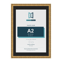 Louis Gold 70 x 50 cm picture frame with a black mount for an A2 photo