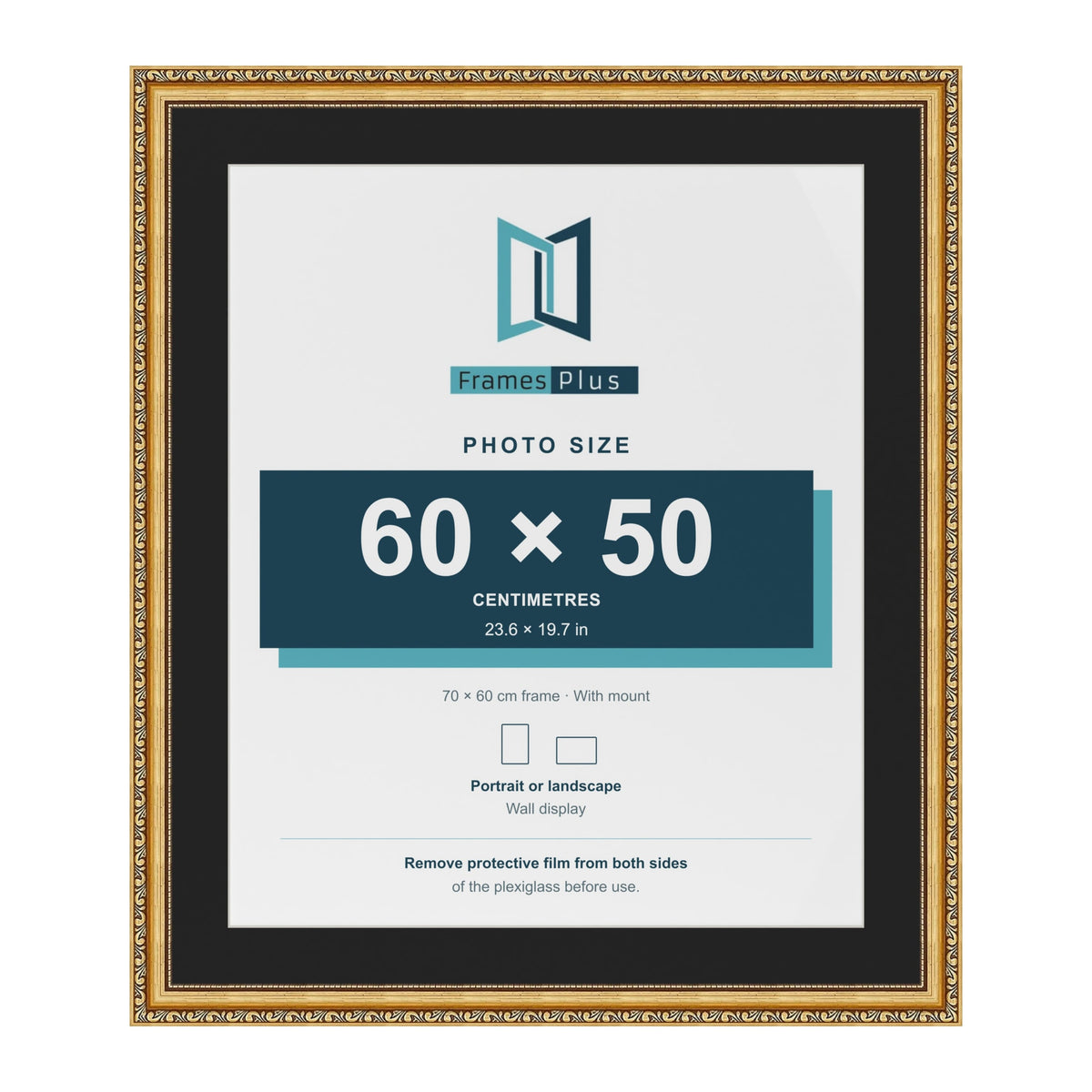 Louis Gold 70 x 60 cm picture frame with a black mount for a 60 x 50 cm photo