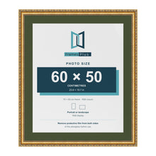 Louis Gold 70 x 60 cm picture frame with a green mount for a 60 x 50 cm photo