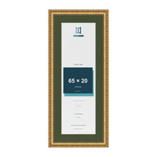 Louis Gold 75 x 30 cm picture frame with a green mount for a 65 x 20 cm photo