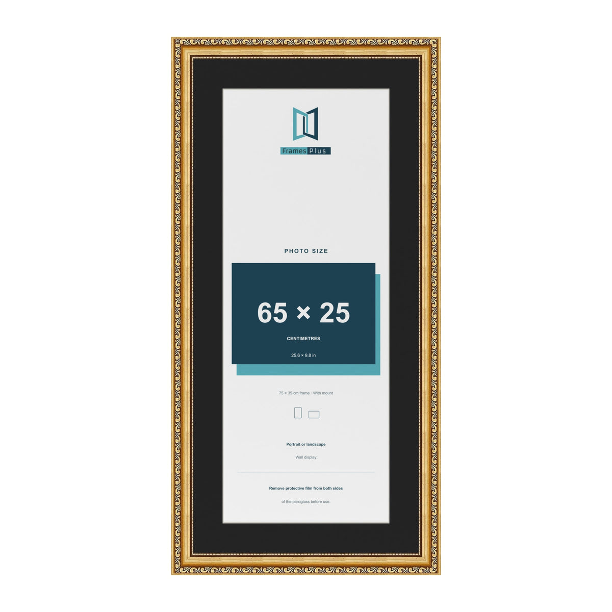 Louis Gold 75 x 35 cm picture frame with a black mount for a 65 x 25 cm photo