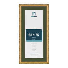 Louis Gold 75 x 35 cm picture frame with a green mount for a 65 x 25 cm photo
