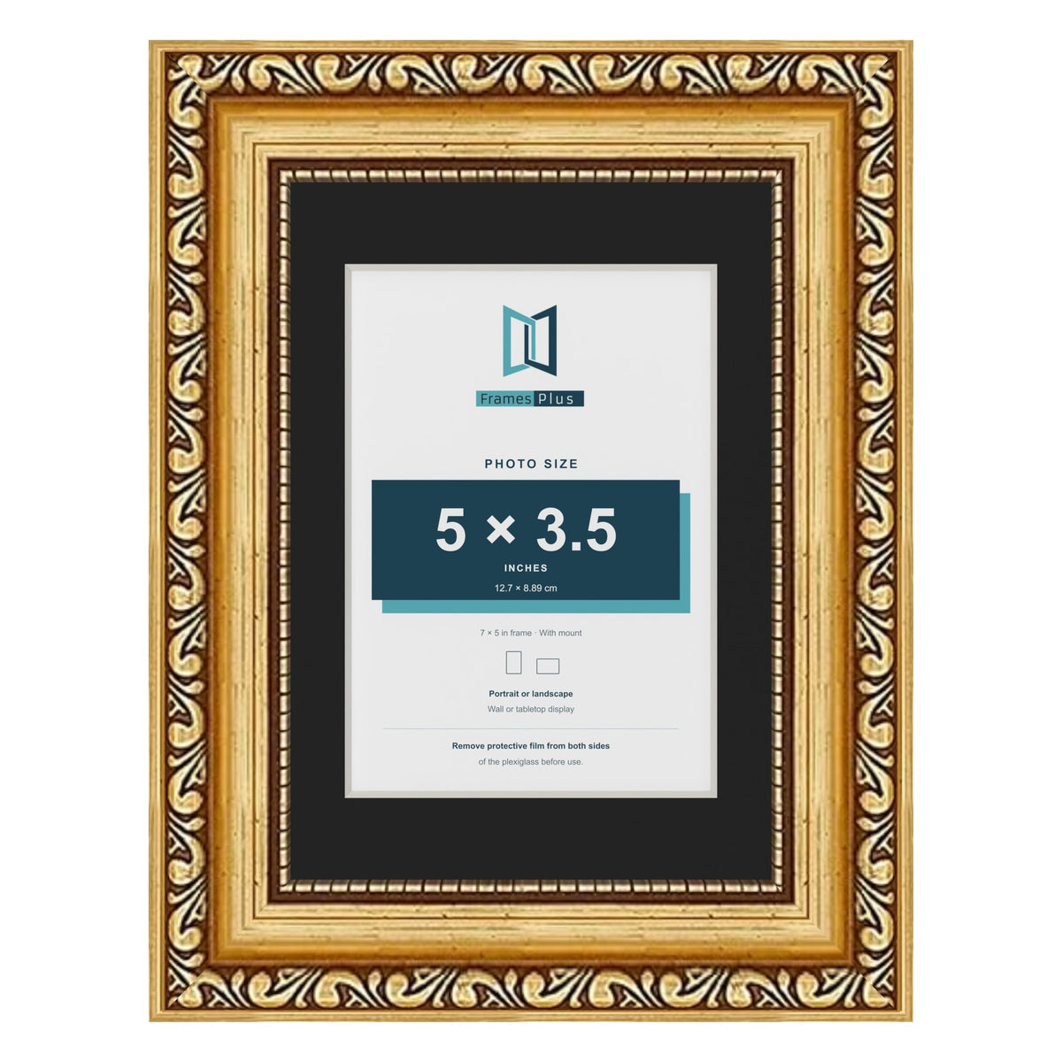 Louis Gold 7 x 5 inch picture frame with a black mount for a 5 x 3.5 inch photo