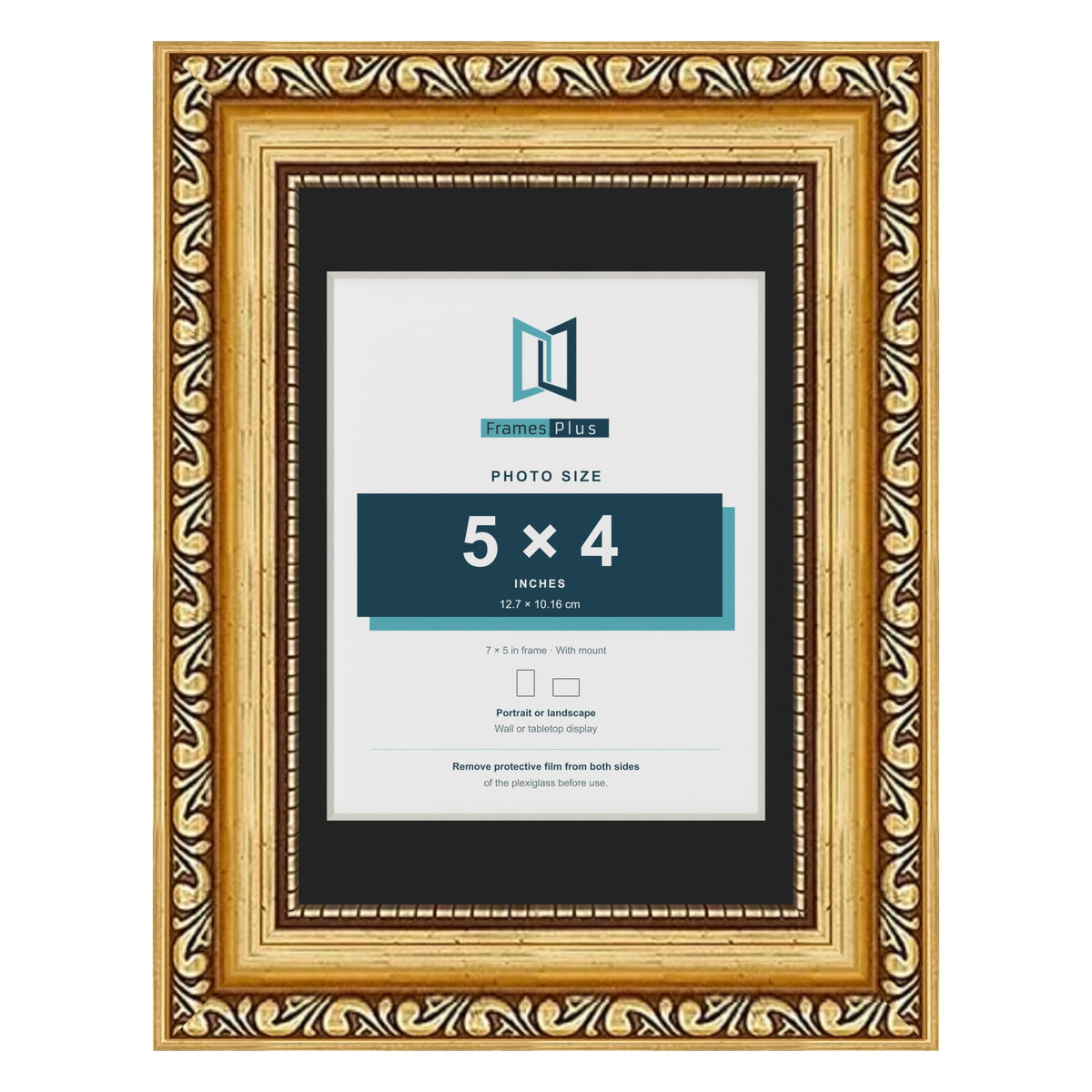 Louis Gold 7 x 5 inch picture frame with a black mount for a 5 x 4 inch photo