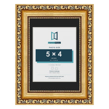 Louis Gold 7 x 5 inch picture frame with a black mount for a 5 x 4 inch photo