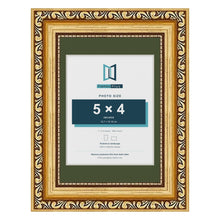Louis Gold 7 x 5 inch picture frame with a green mount for a 5 x 4 inch photo