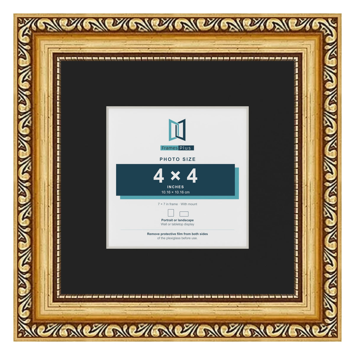 Louis Gold 7 x 7 inch picture frame with a black mount for a 4 x 4 inch photo