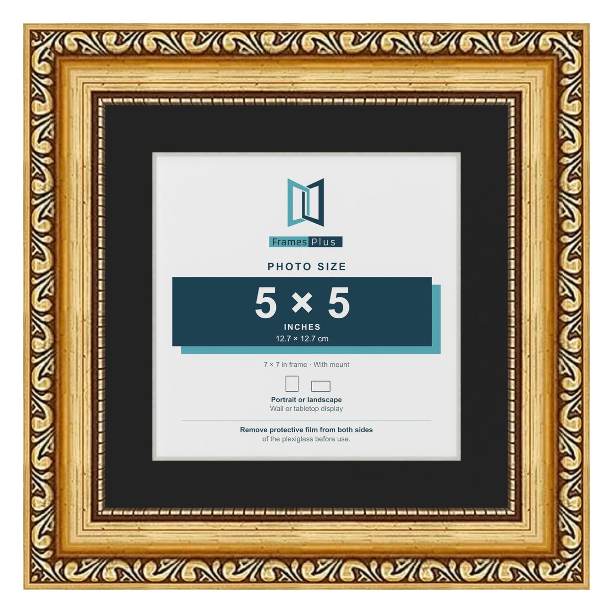 Louis Gold 7 x 7 inch picture frame with a black mount for a 5 x 5 inch photo