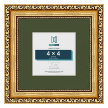 Louis Gold 7 x 7 inch picture frame with a green mount for a 4 x 4 inch photo