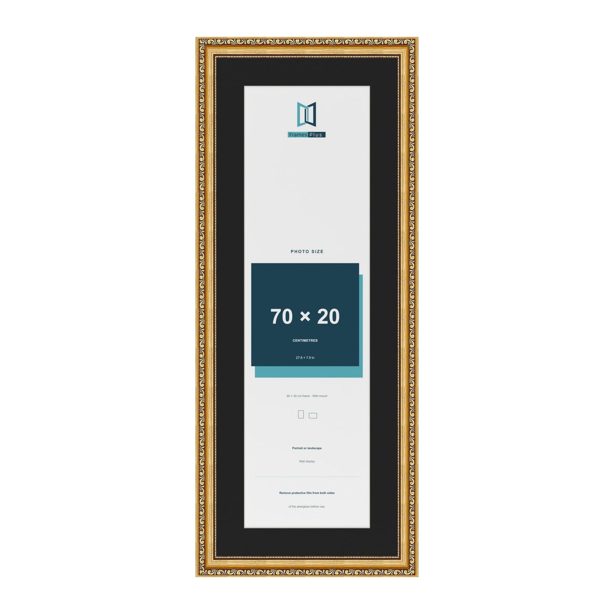 Louis Gold 80 x 30 cm picture frame with a black mount for a 70 x 20 cm photo