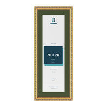 Louis Gold 80 x 30 cm picture frame with a green mount for a 70 x 20 cm photo