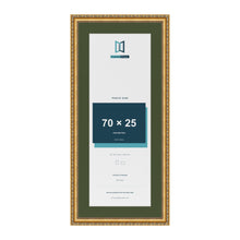 Louis Gold 80 x 35 cm picture frame with a green mount for a 70 x 25 cm photo