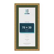 Louis Gold 80 x 40 cm picture frame with a green mount for a 70 x 30 cm photo