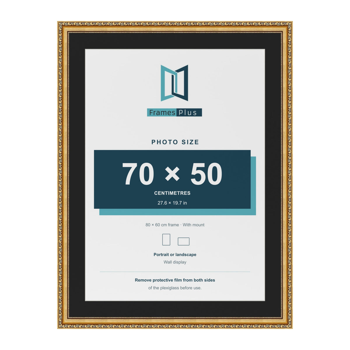 Louis Gold 80 x 60 cm picture frame with a black mount for a 70 x 50 cm photo