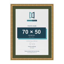 Louis Gold 80 x 60 cm picture frame with a green mount for a 70 x 50 cm photo