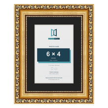 Louis Gold 8 x 6 inch picture frame with a black mount for a 6 x 4 inch photo