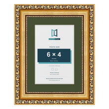 Louis Gold 8 x 6 inch picture frame with a green mount for a 6 x 4 inch photo