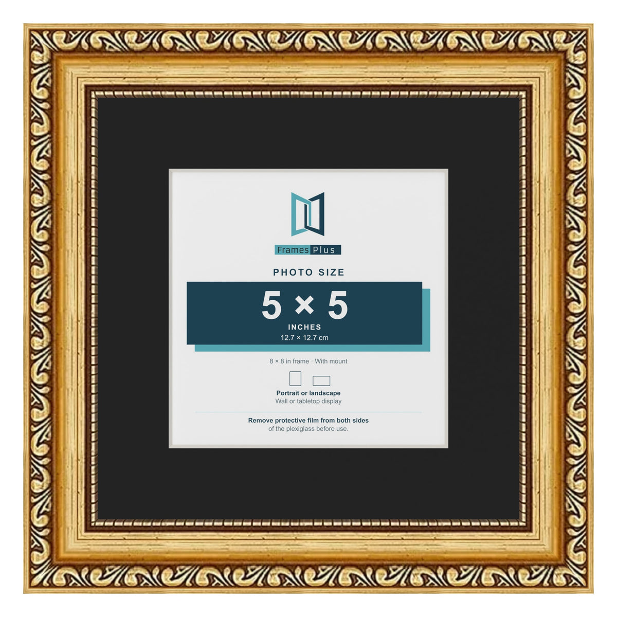 Louis Gold 8 x 8 inch picture frame with a black mount for a 5 x 5 inch photo